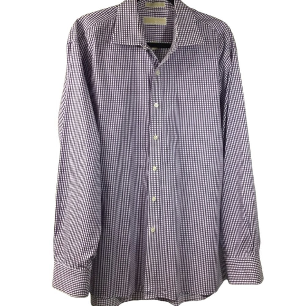 MICHAEL Michael Kors Men's Purple & White Gingham Check Long Sleeve Shirt